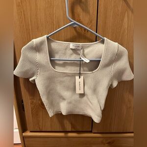 Aritzia Beige Ribbed Knit Top